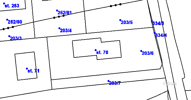 Parcela st. 78 v KÚ Lužce, Katastrální mapa