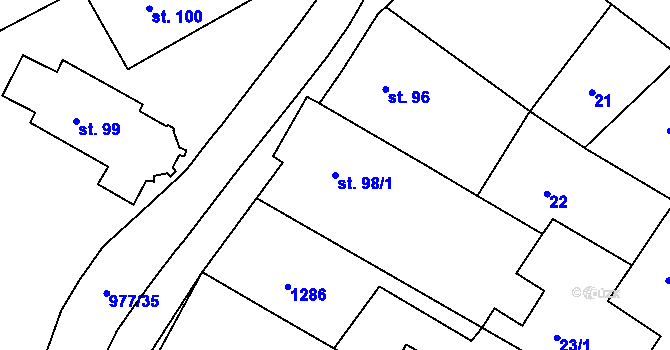 Parcela st. 98/1 v KÚ Luže, Katastrální mapa