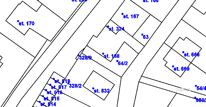 Parcela st. 168 v KÚ Luže, Katastrální mapa