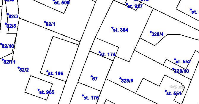 Parcela st. 174 v KÚ Luže, Katastrální mapa