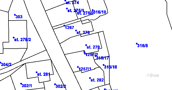 Parcela st. 279 v KÚ Luže, Katastrální mapa