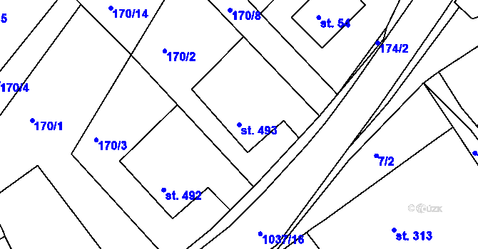 Parcela st. 493 v KÚ Luže, Katastrální mapa