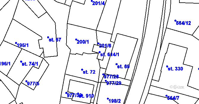 Parcela st. 614/1 v KÚ Luže, Katastrální mapa