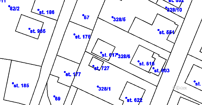 Parcela st. 617 v KÚ Luže, Katastrální mapa