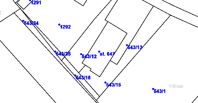 Parcela st. 647 v KÚ Luže, Katastrální mapa