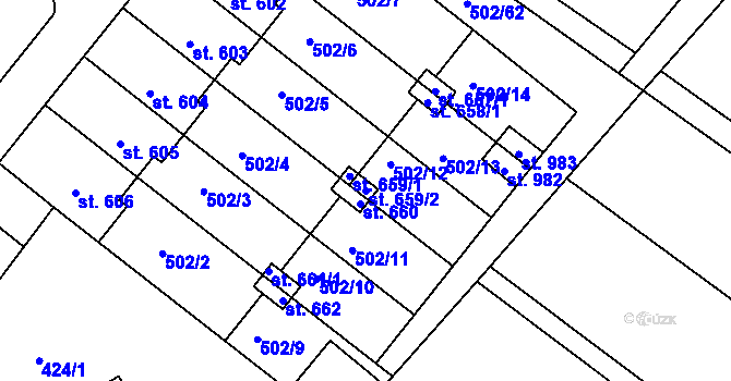 Parcela st. 659/2 v KÚ Luže, Katastrální mapa