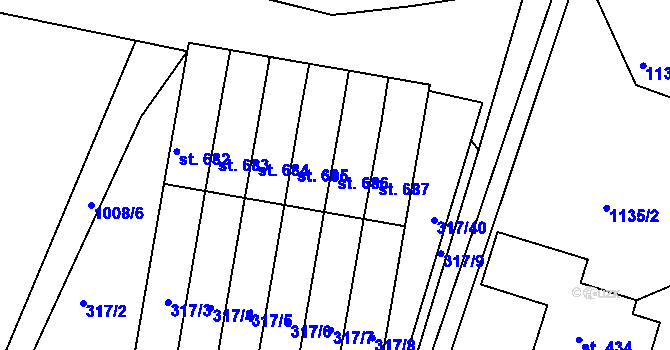 Parcela st. 686 v KÚ Luže, Katastrální mapa