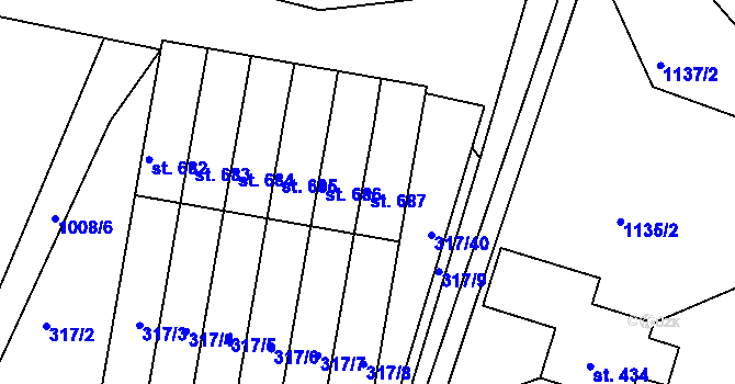 Parcela st. 687 v KÚ Luže, Katastrální mapa
