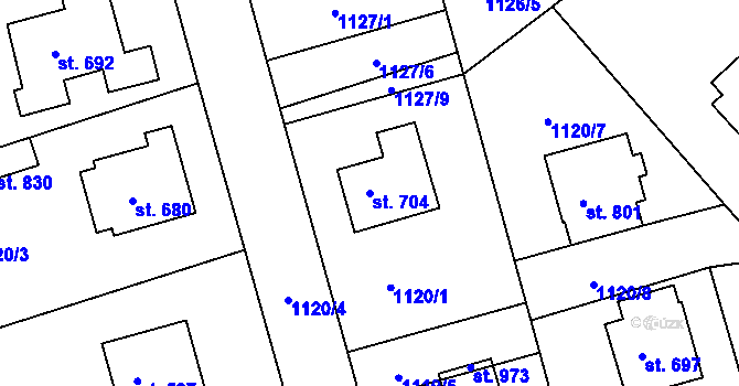 Parcela st. 704 v KÚ Luže, Katastrální mapa