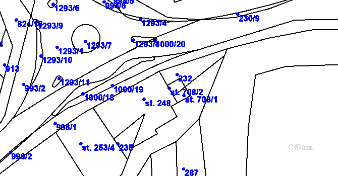 Parcela st. 708/2 v KÚ Luže, Katastrální mapa
