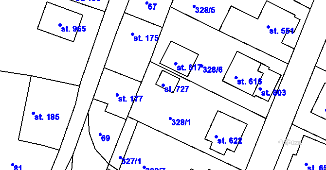 Parcela st. 727 v KÚ Luže, Katastrální mapa