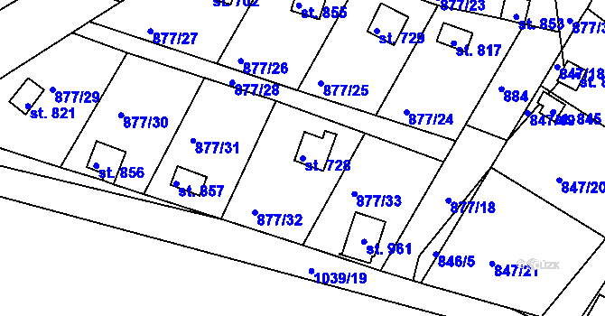 Parcela st. 728 v KÚ Luže, Katastrální mapa