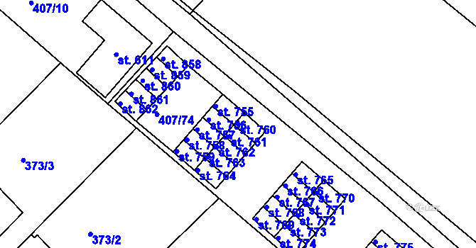 Parcela st. 760 v KÚ Luže, Katastrální mapa