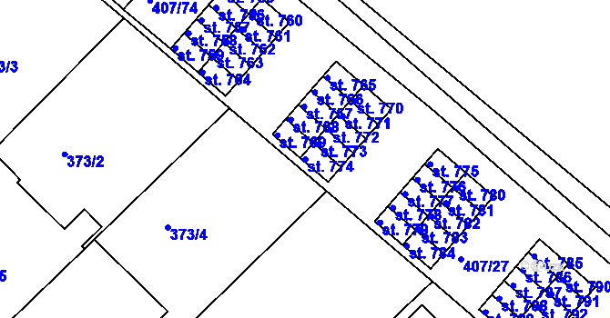 Parcela st. 774 v KÚ Luže, Katastrální mapa