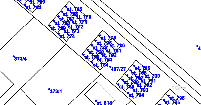 Parcela st. 782 v KÚ Luže, Katastrální mapa