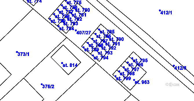 Parcela st. 793 v KÚ Luže, Katastrální mapa