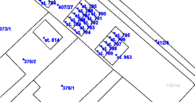 Parcela st. 799 v KÚ Luže, Katastrální mapa