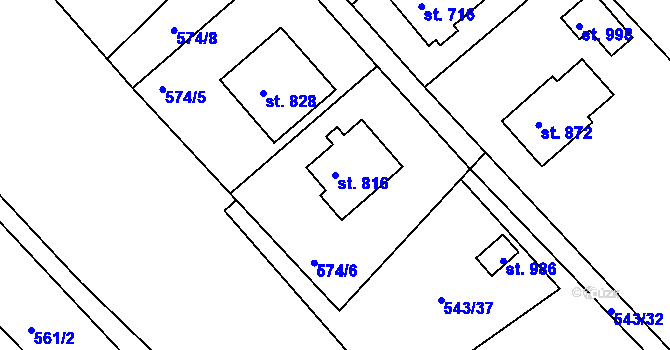 Parcela st. 816 v KÚ Luže, Katastrální mapa