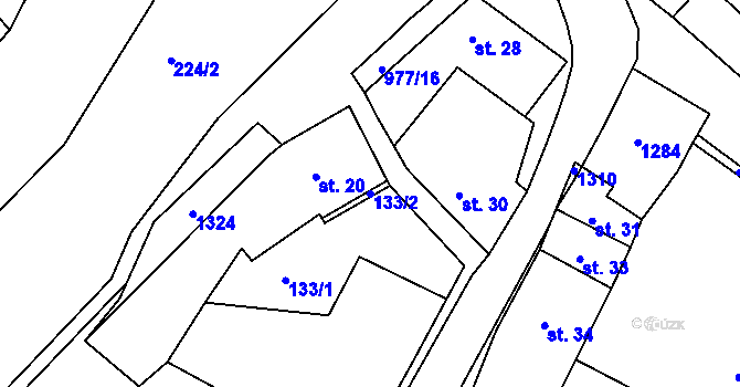 Parcela st. 133/2 v KÚ Luže, Katastrální mapa