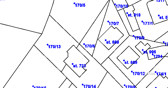 Parcela st. 170/6 v KÚ Luže, Katastrální mapa