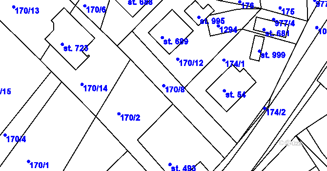 Parcela st. 170/8 v KÚ Luže, Katastrální mapa