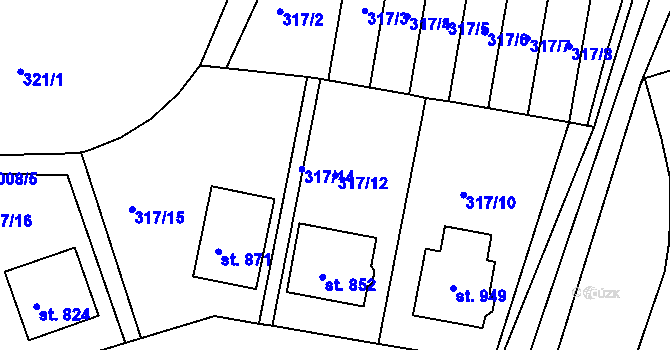 Parcela st. 317/12 v KÚ Luže, Katastrální mapa