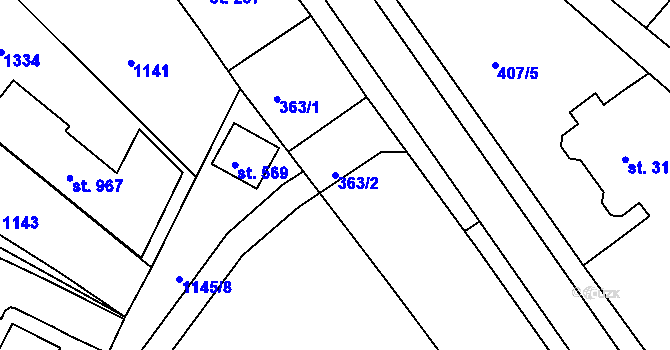 Parcela st. 363/2 v KÚ Luže, Katastrální mapa