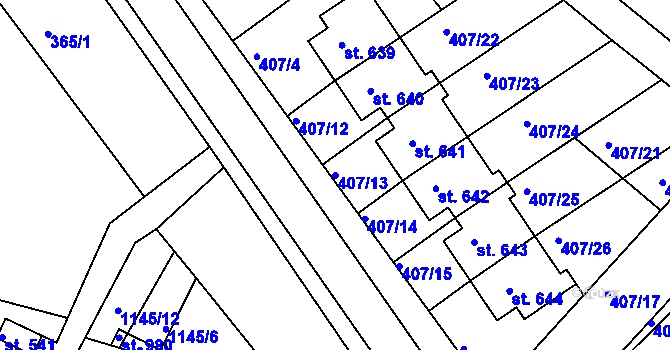 Parcela st. 407/13 v KÚ Luže, Katastrální mapa