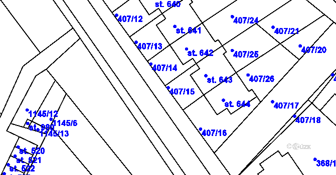 Parcela st. 407/15 v KÚ Luže, Katastrální mapa