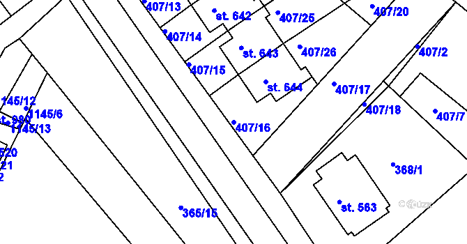Parcela st. 407/16 v KÚ Luže, Katastrální mapa