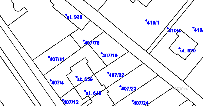 Parcela st. 407/19 v KÚ Luže, Katastrální mapa