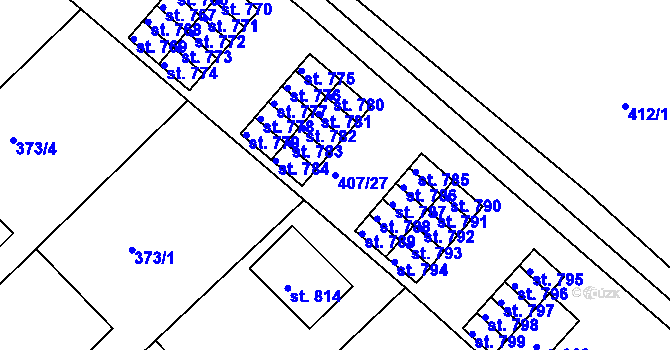 Parcela st. 407/27 v KÚ Luže, Katastrální mapa
