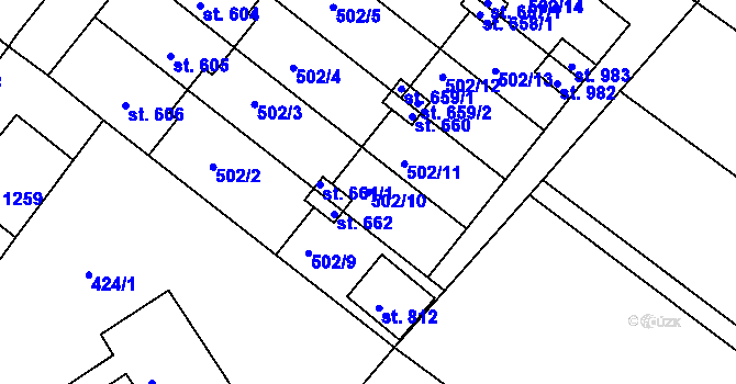 Parcela st. 502/10 v KÚ Luže, Katastrální mapa