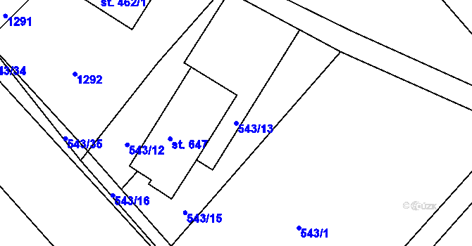 Parcela st. 543/13 v KÚ Luže, Katastrální mapa