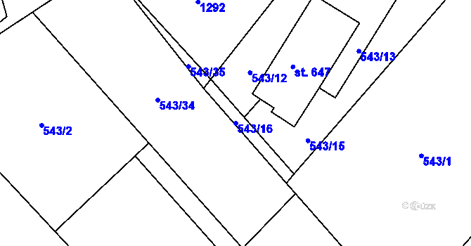 Parcela st. 543/16 v KÚ Luže, Katastrální mapa