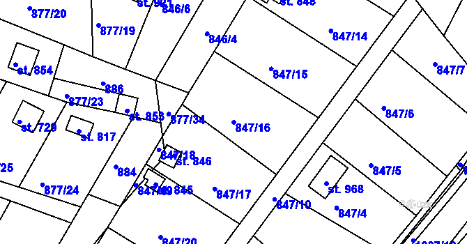 Parcela st. 847/16 v KÚ Luže, Katastrální mapa
