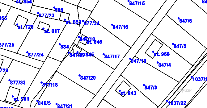 Parcela st. 847/17 v KÚ Luže, Katastrální mapa