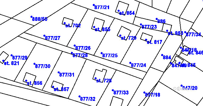 Parcela st. 877/25 v KÚ Luže, Katastrální mapa
