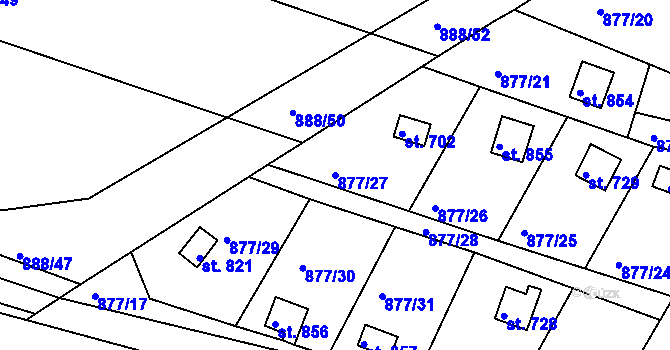 Parcela st. 877/27 v KÚ Luže, Katastrální mapa