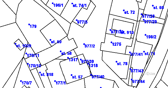 Parcela st. 977/2 v KÚ Luže, Katastrální mapa