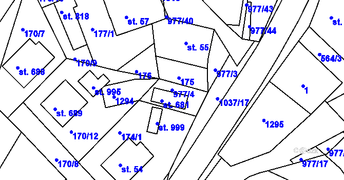 Parcela st. 977/4 v KÚ Luže, Katastrální mapa