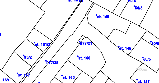 Parcela st. 977/21 v KÚ Luže, Katastrální mapa