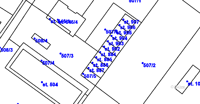 Parcela st. 884 v KÚ Luže, Katastrální mapa