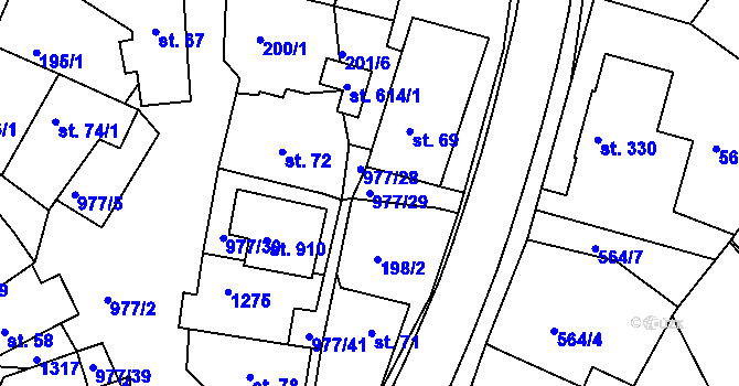 Parcela st. 977/29 v KÚ Luže, Katastrální mapa
