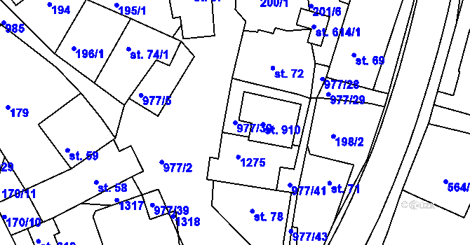 Parcela st. 977/30 v KÚ Luže, Katastrální mapa