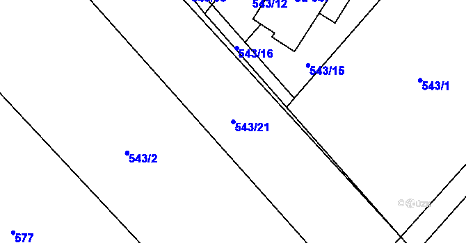 Parcela st. 543/21 v KÚ Luže, Katastrální mapa