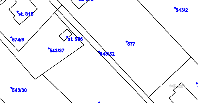 Parcela st. 543/32 v KÚ Luže, Katastrální mapa