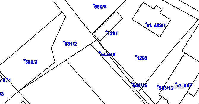 Parcela st. 543/34 v KÚ Luže, Katastrální mapa
