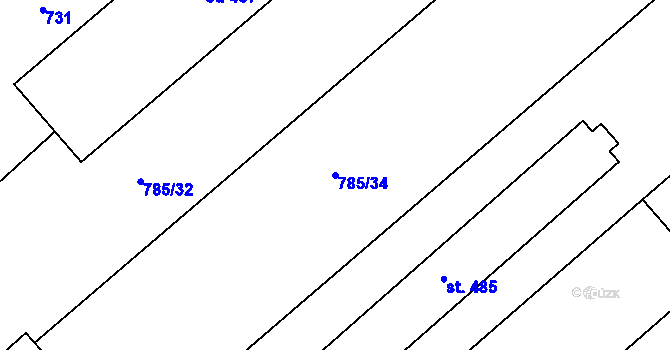 Parcela st. 785/34 v KÚ Luže, Katastrální mapa