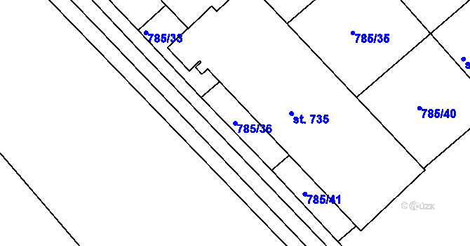 Parcela st. 785/36 v KÚ Luže, Katastrální mapa